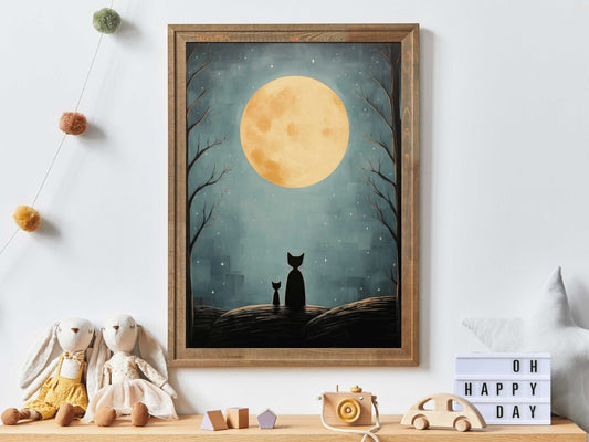 Cat Nursery Prints, Moody Kids Room Decor, Whimsical Wall Art - WildfieldPrints