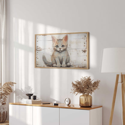 Cat Nursery Prints, Rustic Wall Decor, Vintage Animal Art - WildfieldPrints