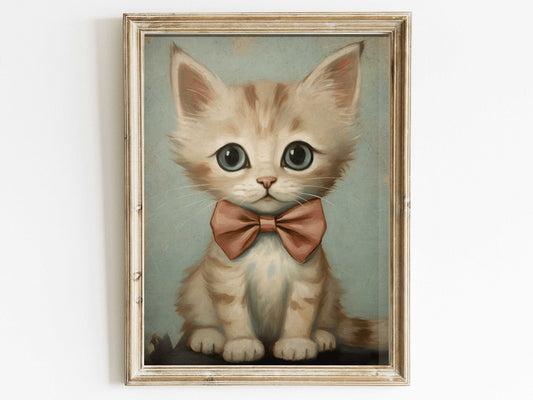Cat Wall Art, Cute Kitten Painting, Vintage Nursery Decor - WildfieldPrints