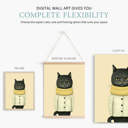 Cat Wall Art, Funny Prints for Kids Room, Retro Decor - WildfieldPrints