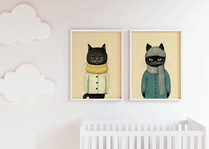 Cat Wall Art, Funny Prints for Kids Room, Retro Decor - WildfieldPrints