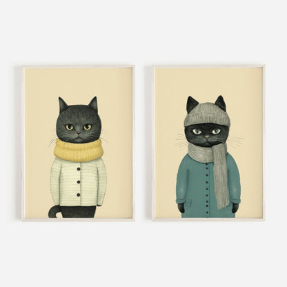 Cat Wall Art, Funny Prints for Kids Room, Retro Decor - WildfieldPrints
