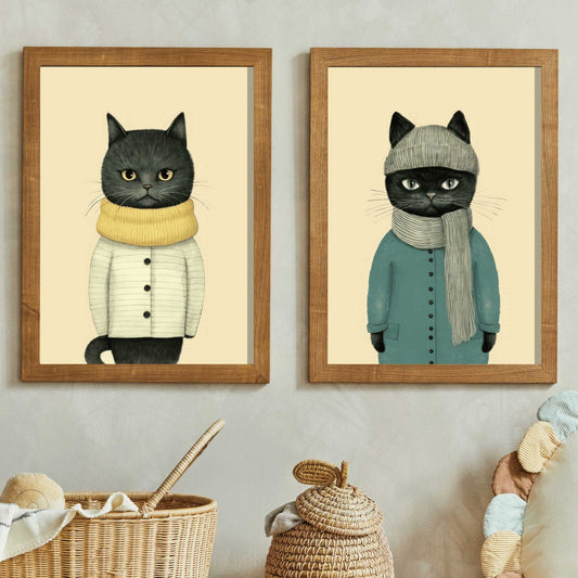 Cat Wall Art, Funny Prints for Kids Room, Retro Decor - WildfieldPrints