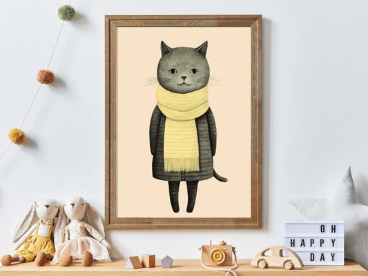 Cat Wall Art, Minimalist Print, Retro Kids Room Decor - WildfieldPrints