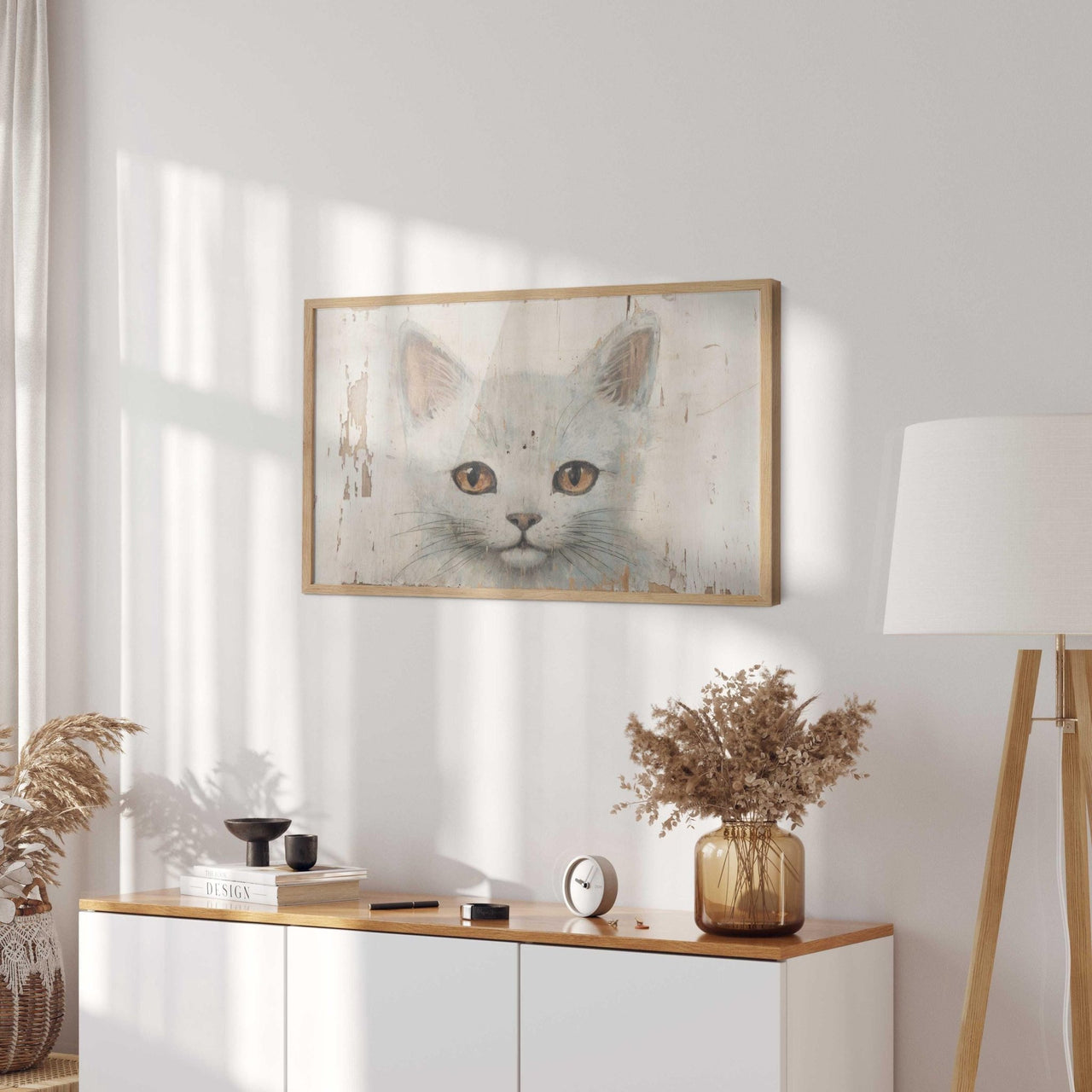 White Cat Wall Art – Animal Nursery Decor