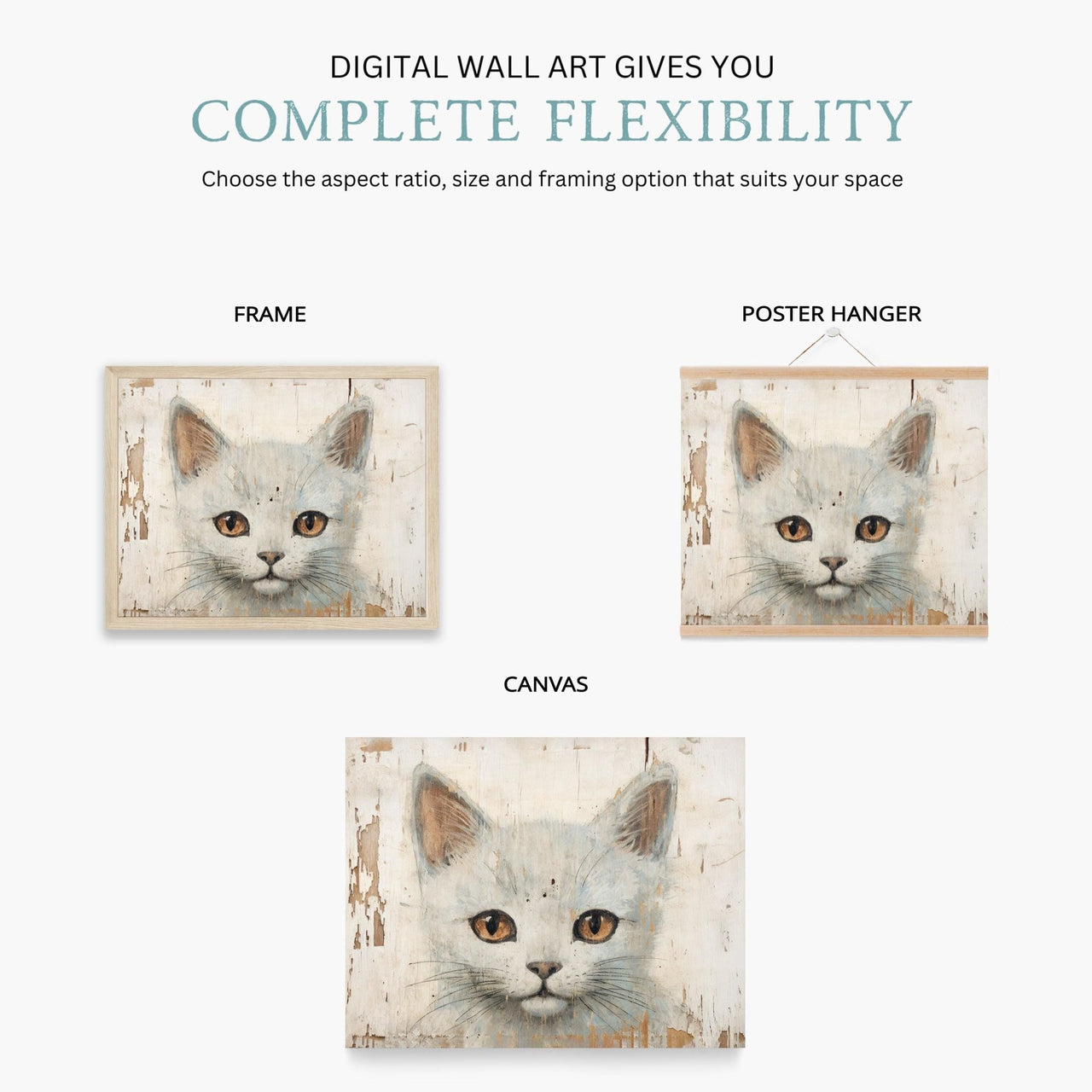 White Cat Wall Art – Animal Nursery Decor