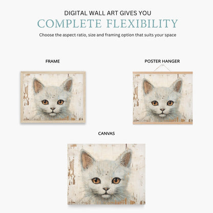 Cat Wall Decor, Vintage Nursery Print, Rustic Animal Art - WildfieldPrints