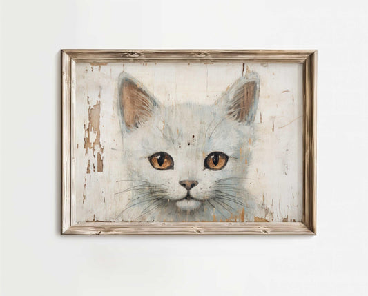 Cat Wall Decor, Vintage Nursery Print, Rustic Animal Art - WildfieldPrints