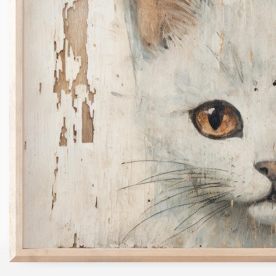 White Cat Wall Art – Animal Nursery Decor