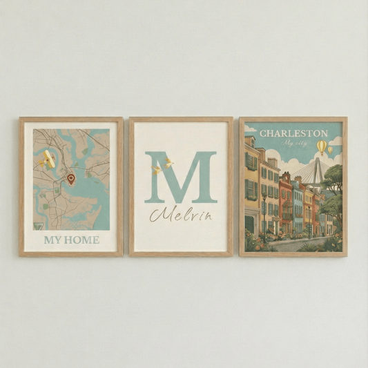 Charleston Prints for Kids - Map, Name and City Illustration • Set of 3