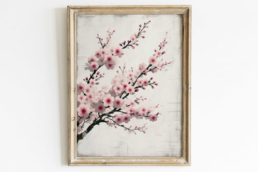 Cherry Blossom Art Print, Rustic Floral Wall Decor, Cherry Tree Branch - WildfieldPrints