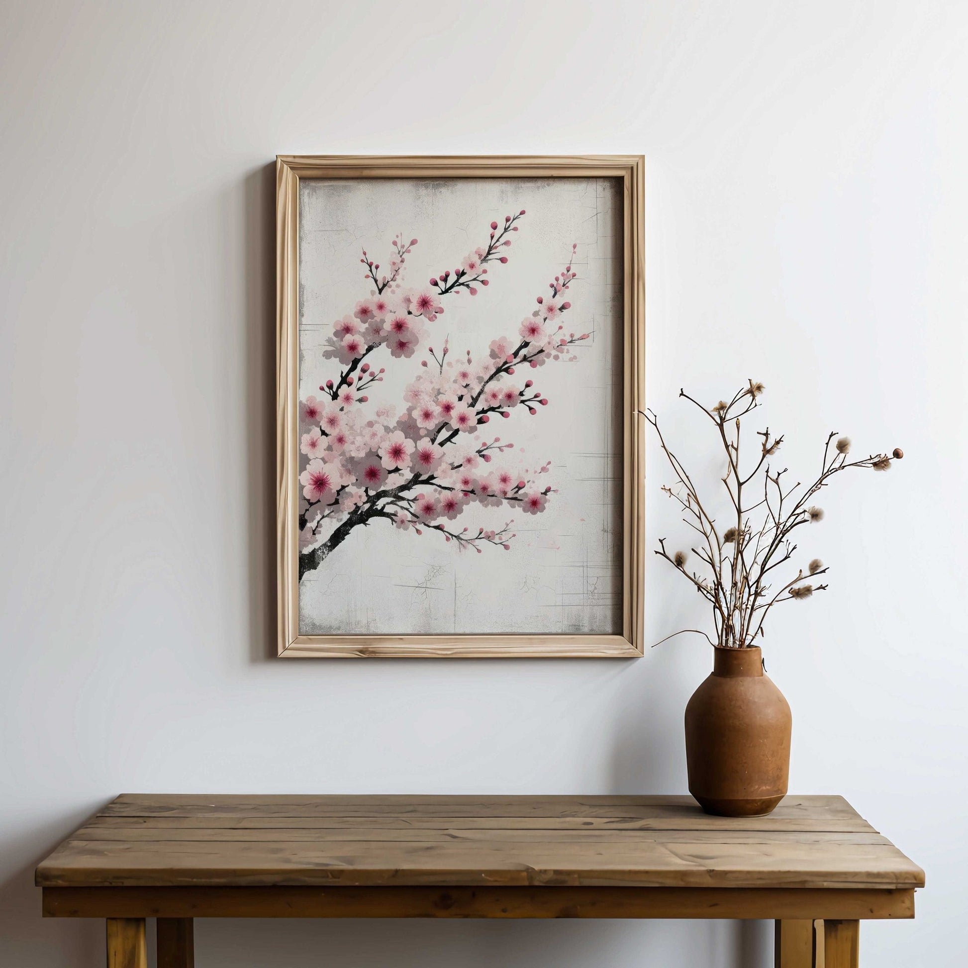 Cherry Blossom Art Print, Rustic Floral Wall Decor, Cherry Tree Branch - WildfieldPrints