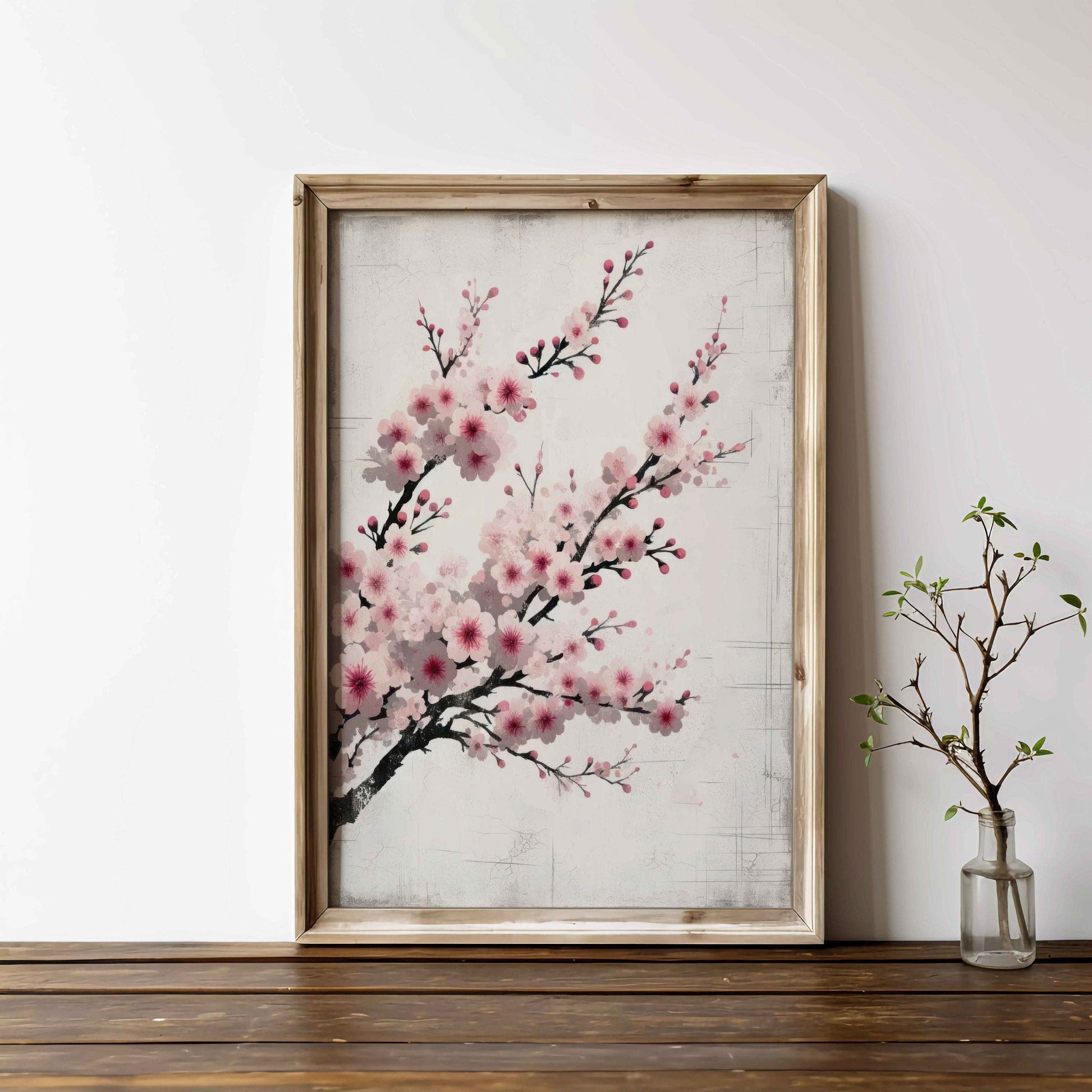Cherry Blossom Art Print, Rustic Floral Wall Decor, Cherry Tree Branch - WildfieldPrints