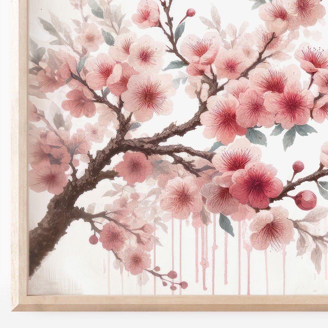 Cherry Blossom Wall Art – Floral Living Room Decor