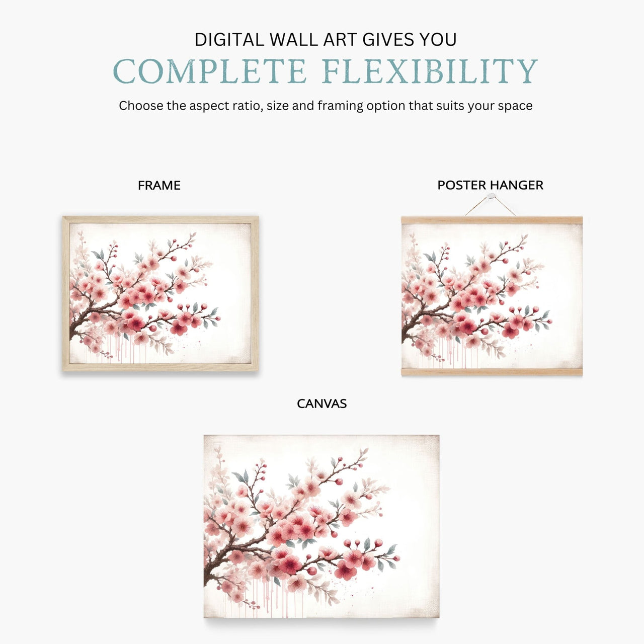 Cherry Blossom Wall Art – Floral Living Room Decor