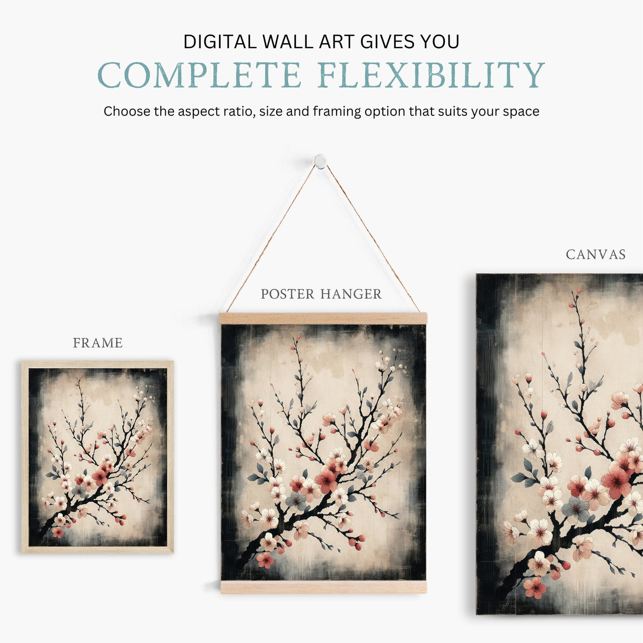 Cherry Blossom Wall Art – Floral Living Room Print