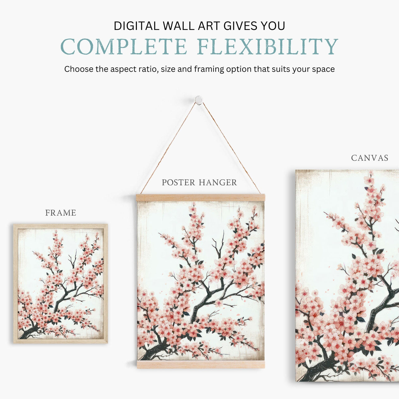 Cherry Blossom Print – Floral Living Room Wall Art