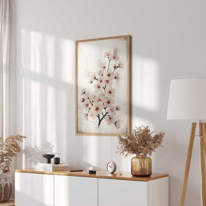 Cherry Blossom Branch Art, Vintage Floral Wall Decor, Pink Flower Print - WildfieldPrints