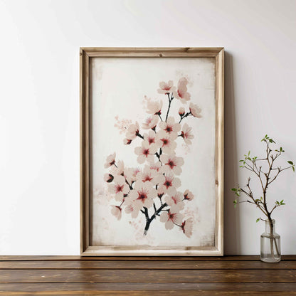 Cherry Blossom Branch Art, Vintage Floral Wall Decor, Pink Flower Print - WildfieldPrints