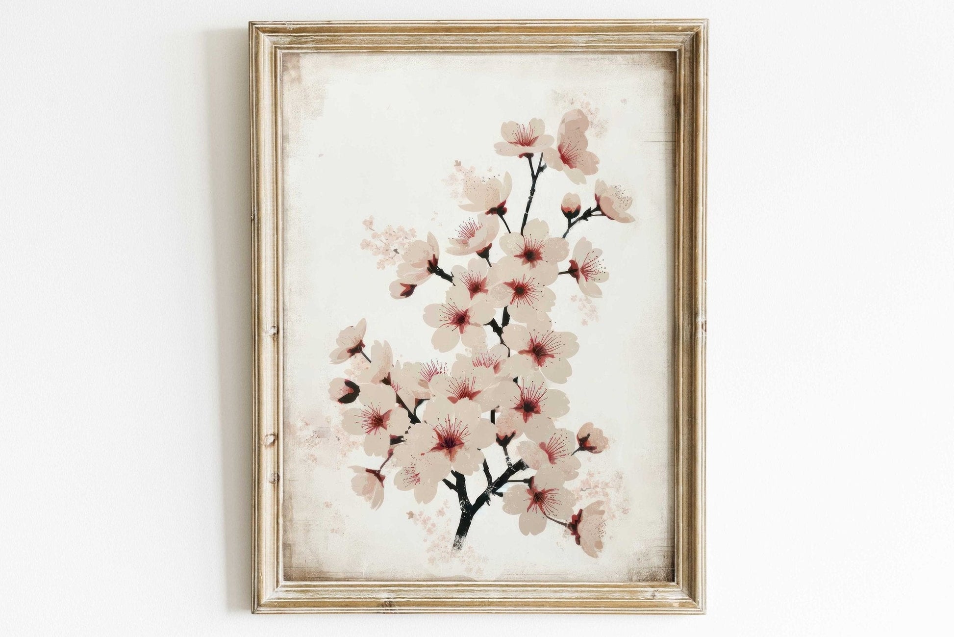Cherry Blossom Branch Art, Vintage Floral Wall Decor, Pink Flower Print - WildfieldPrints