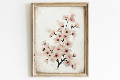 Cherry Blossom Branch Art, Vintage Floral Wall Decor, Pink Flower Print - WildfieldPrints