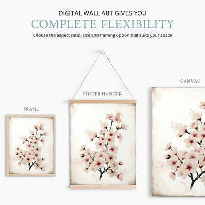 Cherry Blossom Branch Art, Vintage Floral Wall Decor, Pink Flower Print - WildfieldPrints