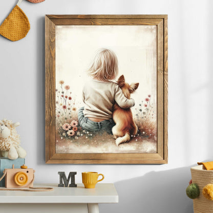Chihuahua Nursery Decor, Girl & Dog Painting, Whimsical Wall Art - WildfieldPrints