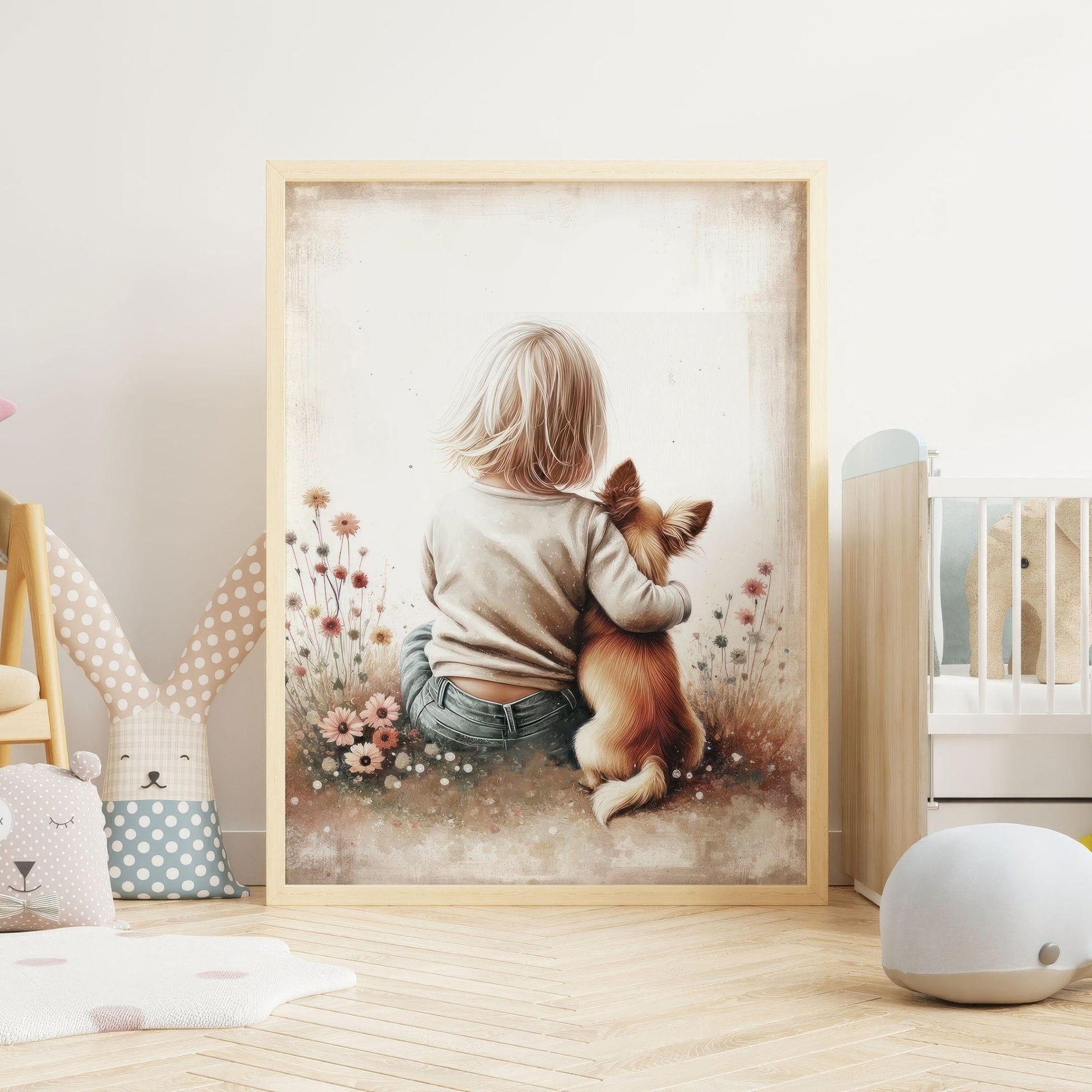 Chihuahua Nursery Decor, Girl & Dog Painting, Whimsical Wall Art - WildfieldPrints