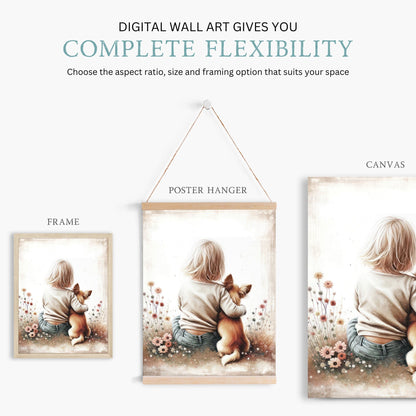 Chihuahua Nursery Decor, Girl & Dog Painting, Whimsical Wall Art - WildfieldPrints