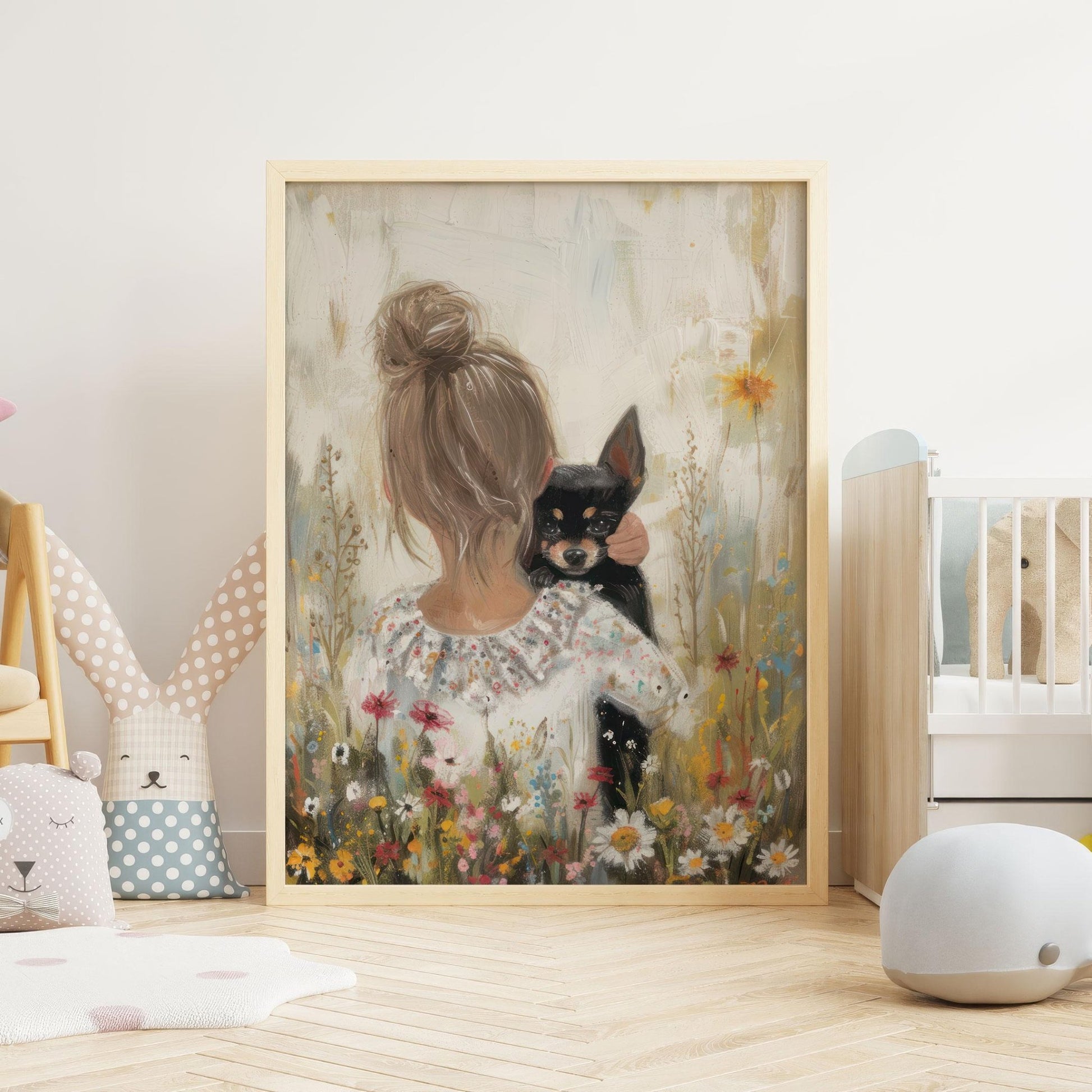 Chihuahua Nursery Print, Dog Decor Girl Room, Vintage Painting, Girl & Dog, Chihuahua Wall Art, Dog Nursery Decor, Printable Dog Wall Decor - My Store