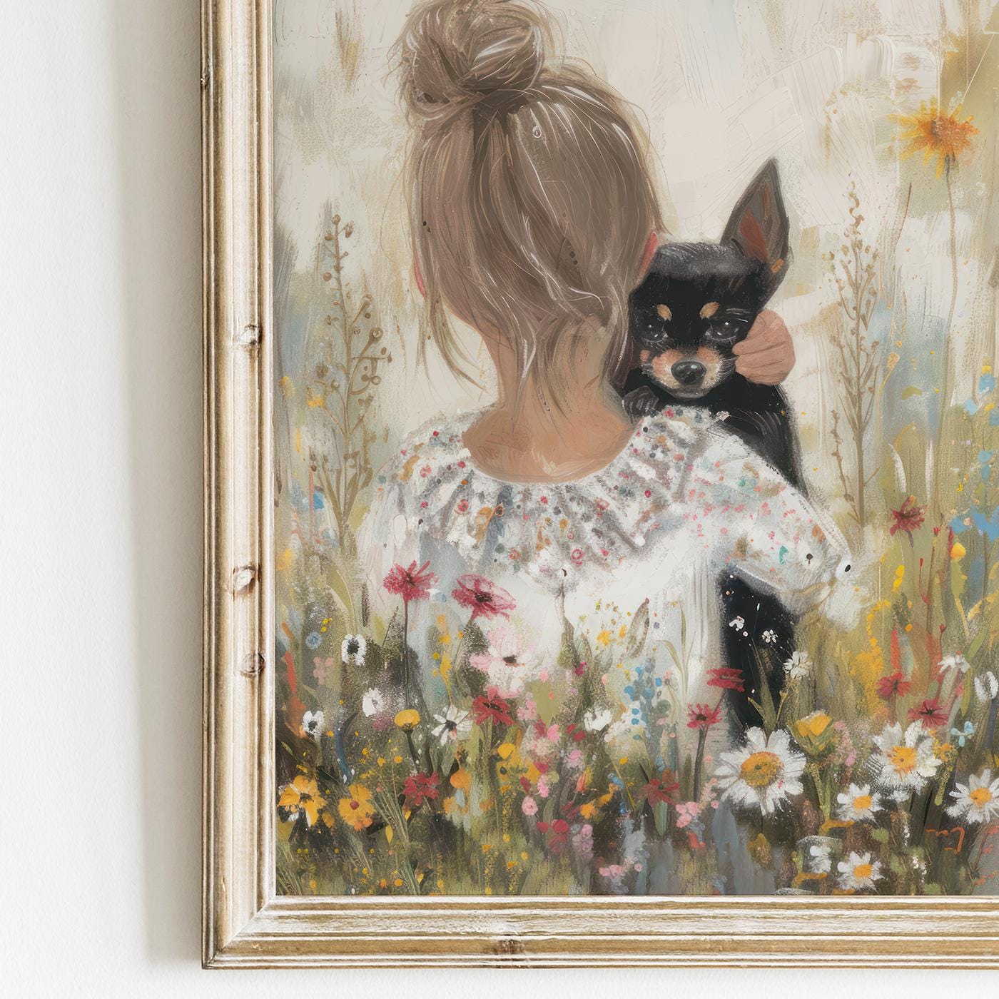 Chihuahua Nursery Print, Dog Decor Girl Room, Vintage Painting, Girl & Dog, Chihuahua Wall Art, Dog Nursery Decor, Printable Dog Wall Decor - My Store