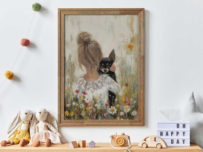 Chihuahua Nursery Print, Dog Decor Girl Room, Vintage Painting, Girl & Dog, Chihuahua Wall Art, Dog Nursery Decor, Printable Dog Wall Decor - My Store