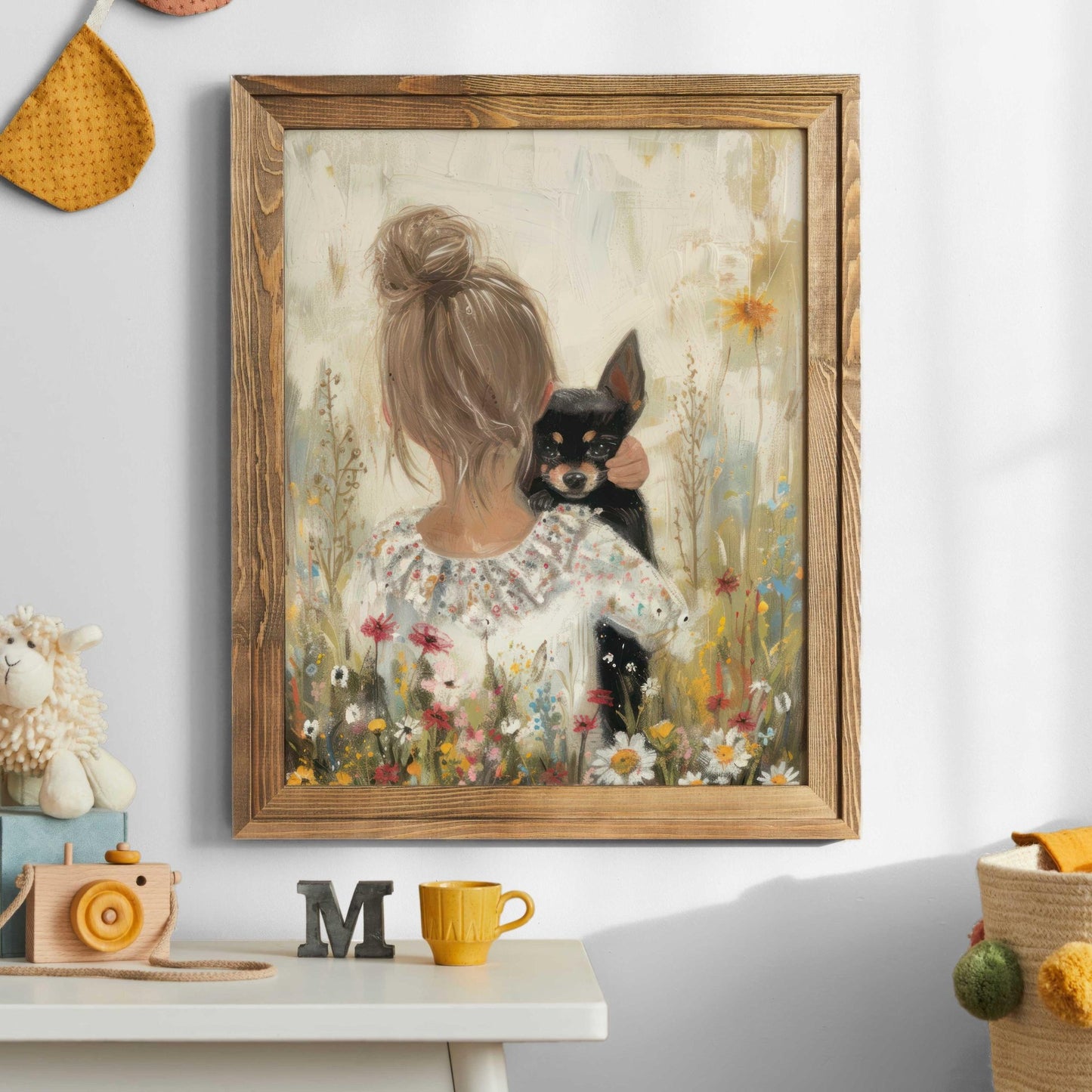 Chihuahua Nursery Print, Dog Decor Girl Room, Vintage Painting, Girl & Dog, Chihuahua Wall Art, Dog Nursery Decor, Printable Dog Wall Decor - My Store