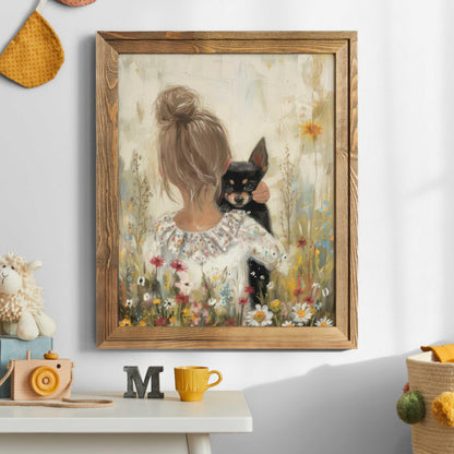 Chihuahua Nursery Print, Dog Decor Girl Room, Vintage Painting, Girl & Dog, Chihuahua Wall Art, Dog Nursery Decor, Printable Dog Wall Decor - My Store