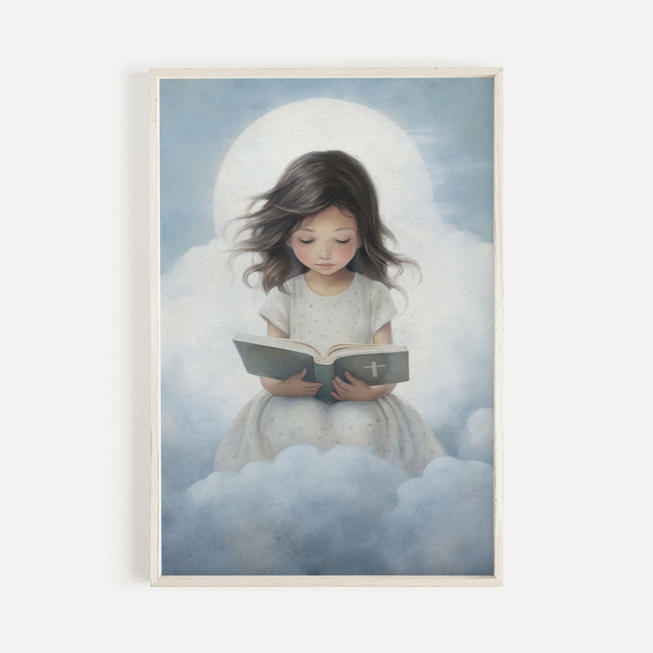 Girl Reading Bible Print – Faith Nursery Wall Art