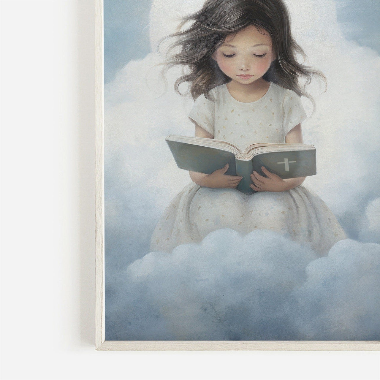Girl Reading Bible Print – Faith Nursery Wall Art