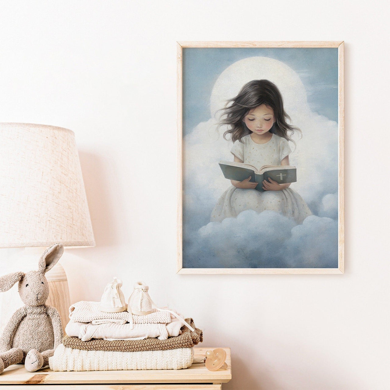 Girl Reading Bible Print – Faith Nursery Wall Art