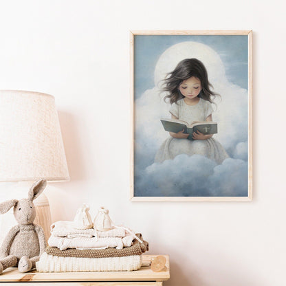 Christian Nursery Decor, Vintage Girl Reading Bible, Faith - Themed Art - WildfieldPrints