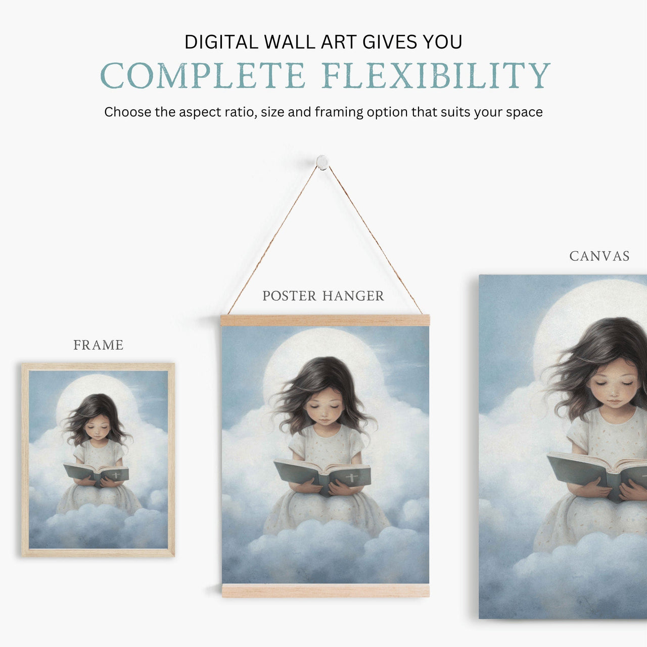 Girl Reading Bible Print – Faith Nursery Wall Art