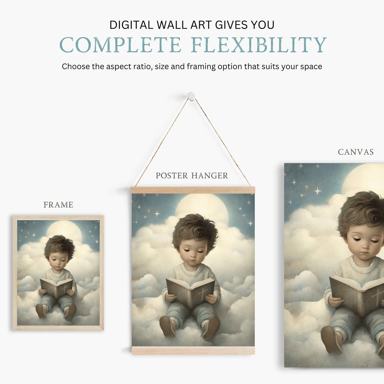 Boy Reading Bible Wall Art – Religious Boys Room Print