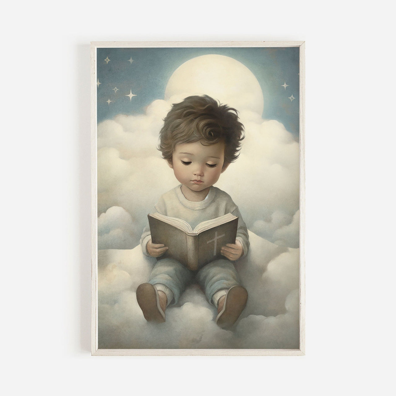 Boy Reading Bible Wall Art – Religious Boys Room Print