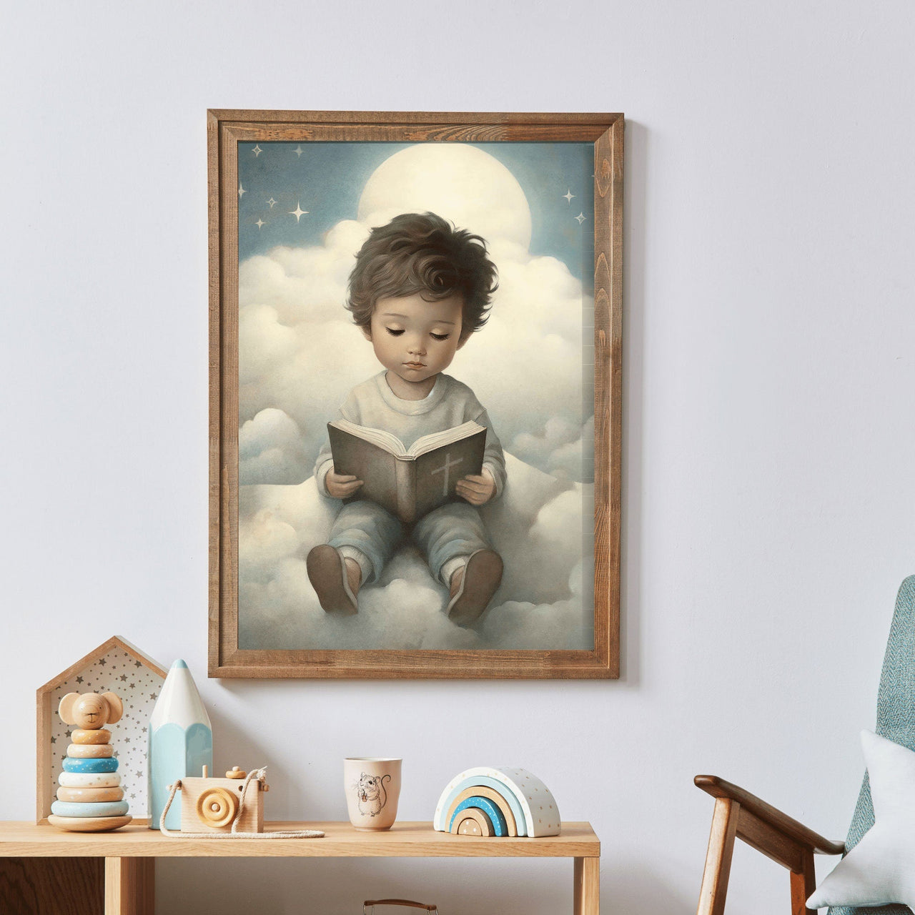 Boy Reading Bible Wall Art – Religious Boys Room Print