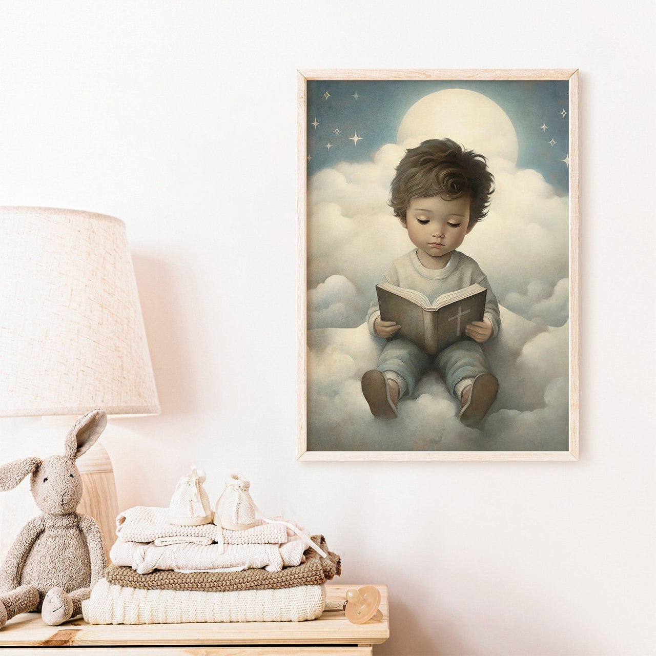 Boy Reading Bible Wall Art – Religious Boys Room Print