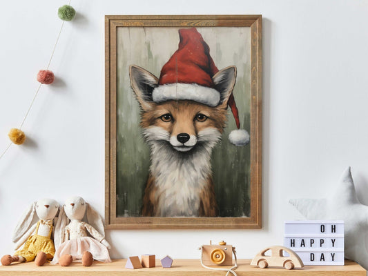 Christmas Animal Wall Art, Fox Nursery Decor, Kids Room Print - WildfieldPrints