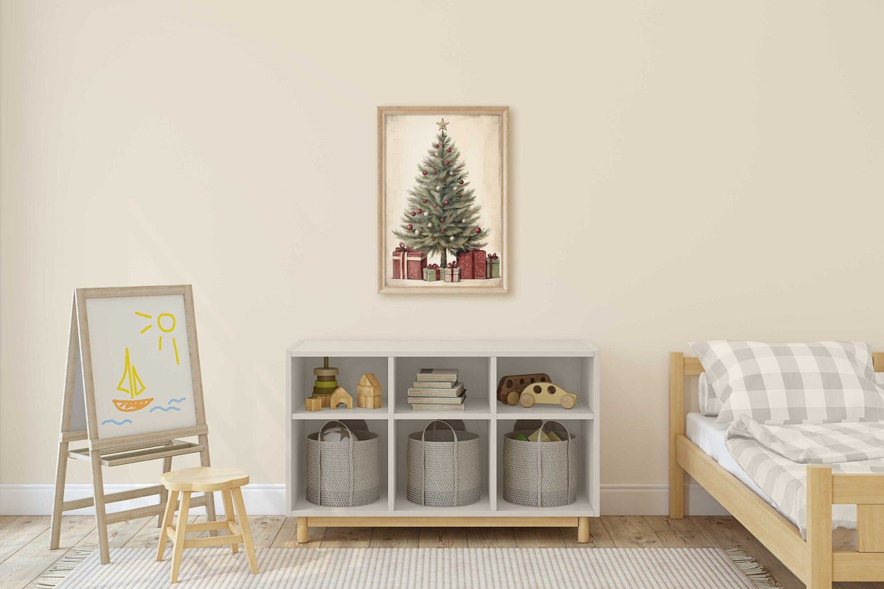 Vintage Christmas Tree Wall Art – Holiday Living Room Print