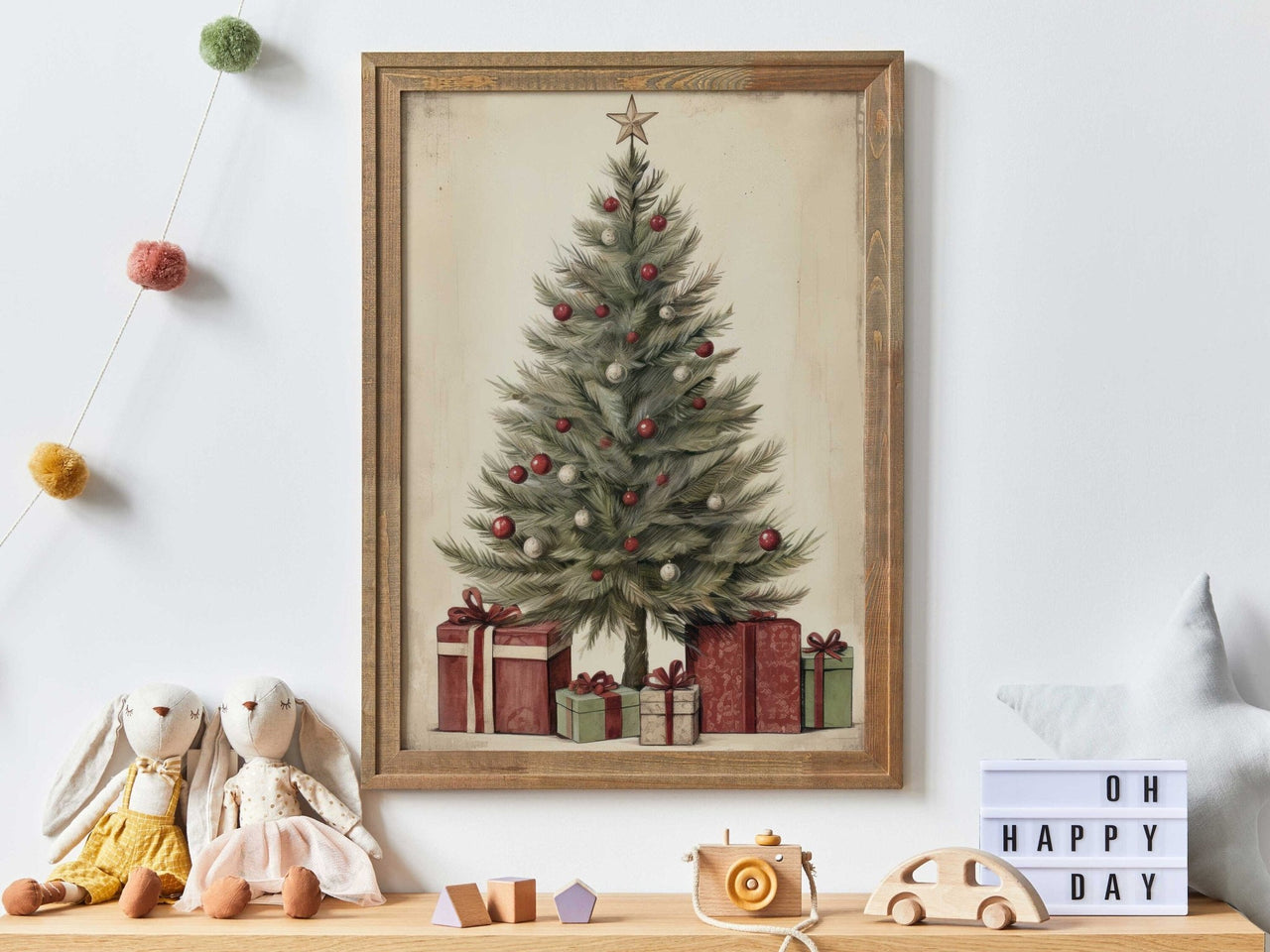 Vintage Christmas Tree Wall Art – Holiday Living Room Print