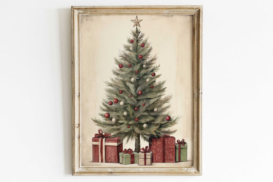 Christmas Tree Art, Vintage Holiday Decor, Rustic Wall Decor - WildfieldPrints