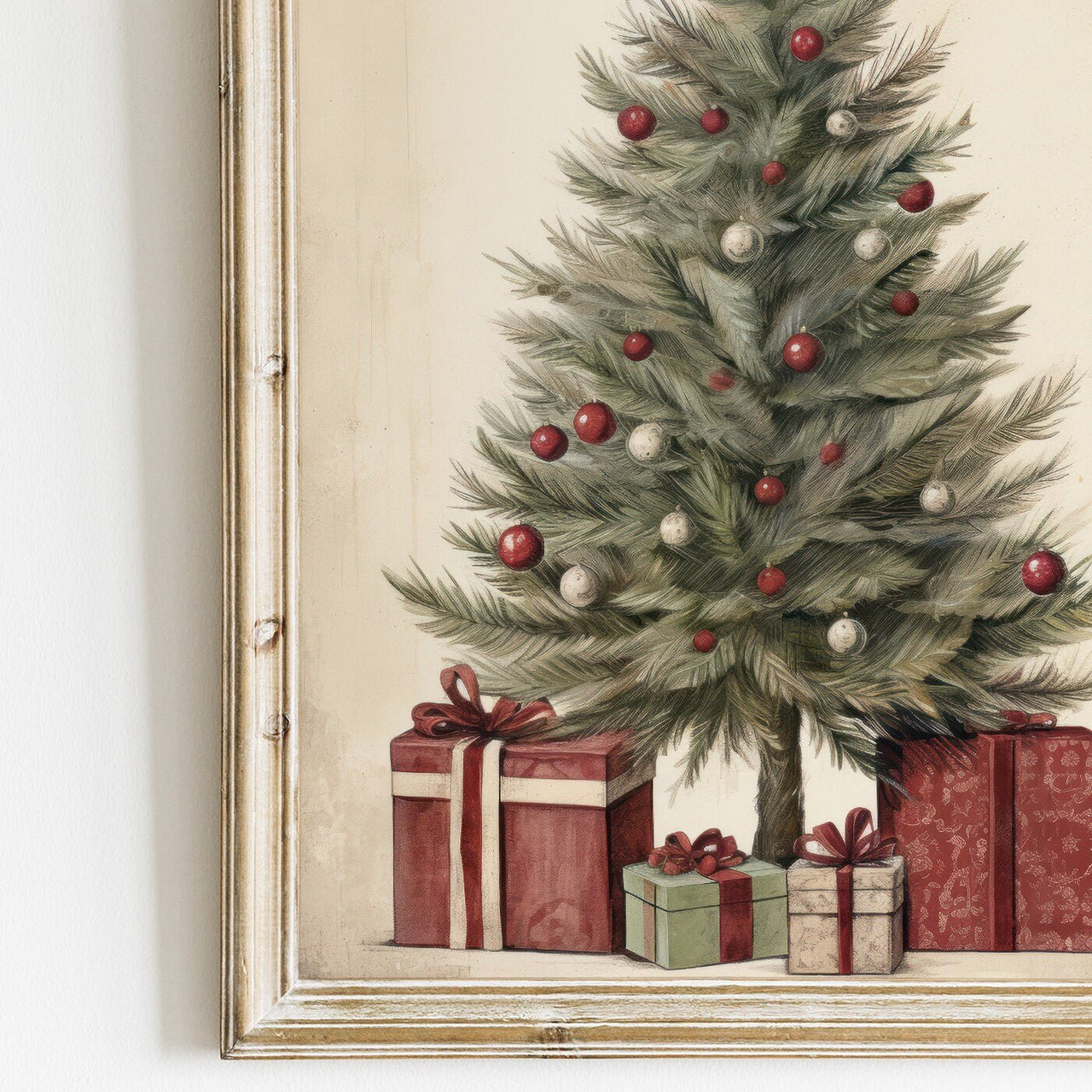 Vintage Christmas Tree Wall Art – Holiday Living Room Print