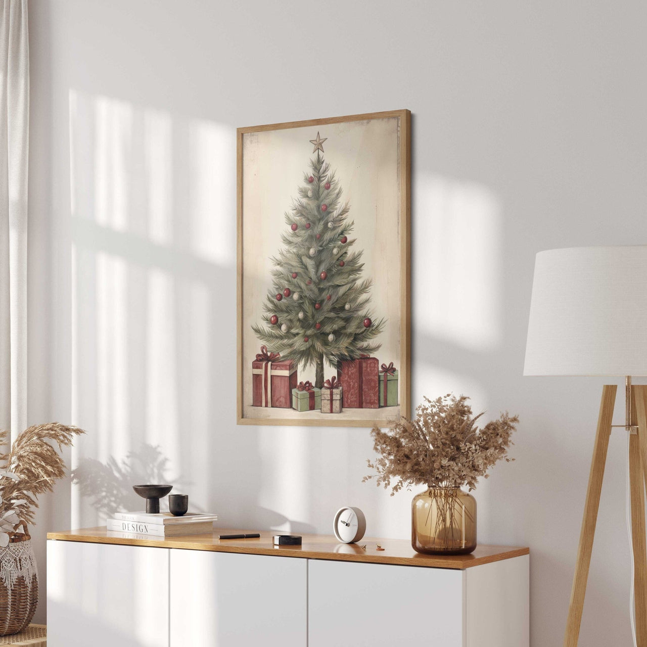 Vintage Christmas Tree Wall Art – Holiday Living Room Print