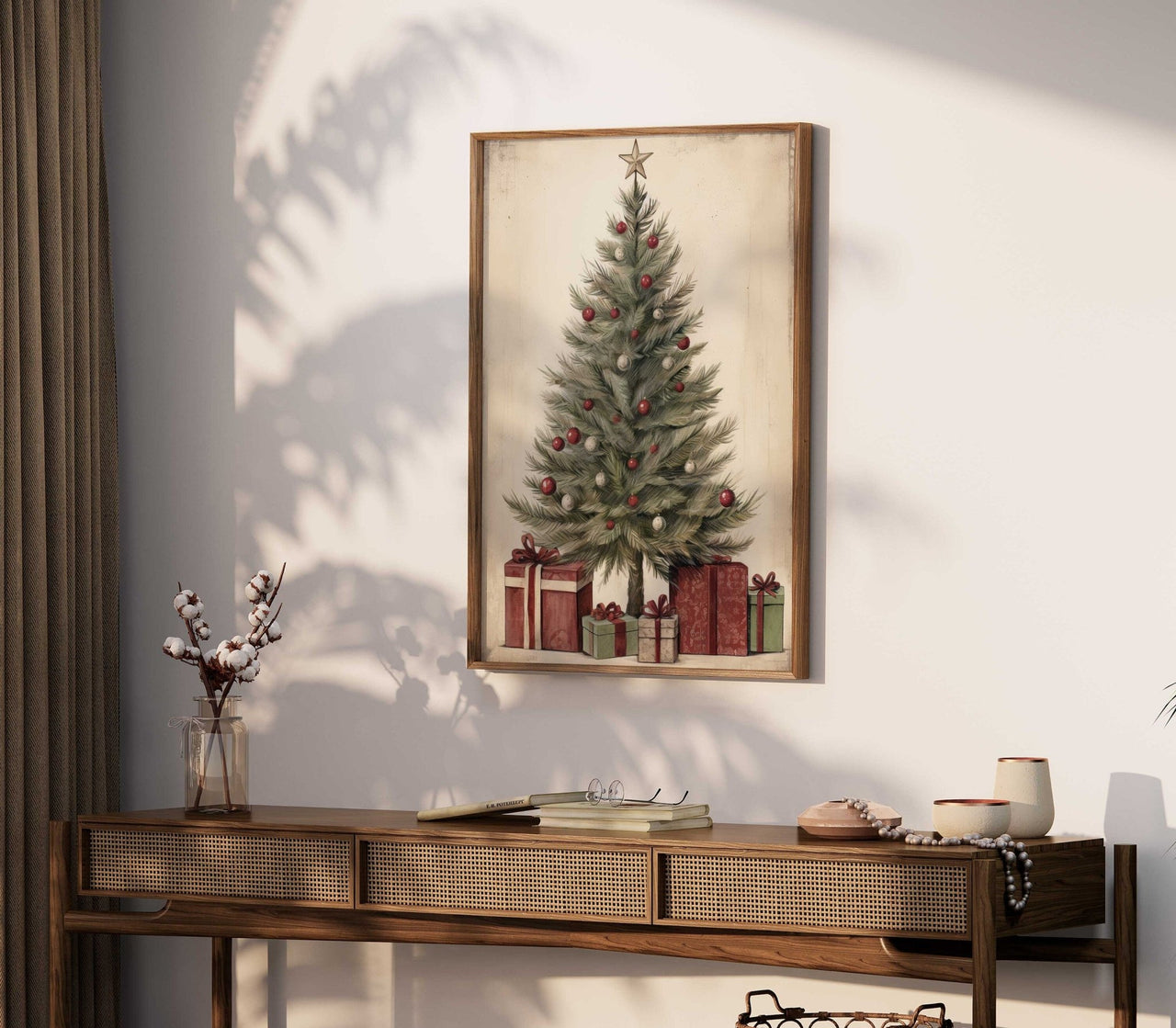 Vintage Christmas Tree Wall Art – Holiday Living Room Print